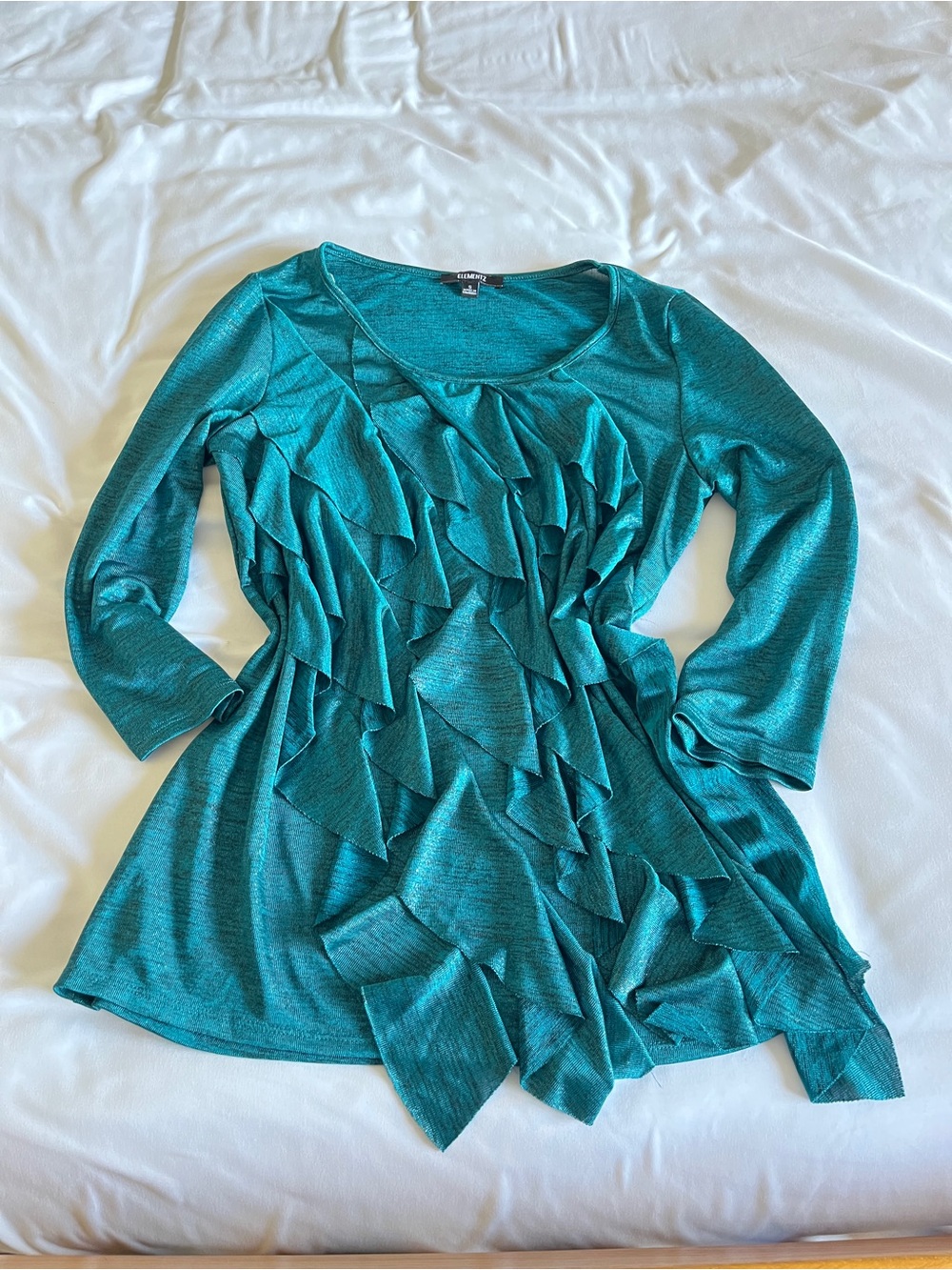 Stunning Elementz Teal Ruffled Long-Sleeve Blouse Top Size S